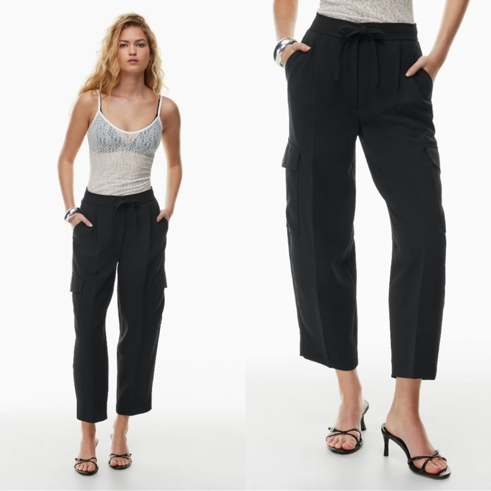 Aritzia Wilfred Black Barrel Leg Cropped Cargo Utility Pants (Size 0)